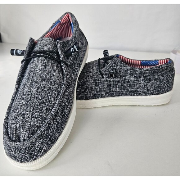 Mens Casual Loafers 12.5/47 Slip-On Boat Shoes Black/White Lightweight Comfort - Picture 1 of 10